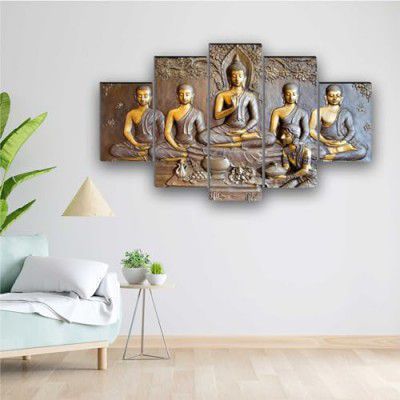 SAF paintings Set of 5 Buddha Religious modern art Home decorative gift item/Large Panel Painting 18 Inch x 30 inch SANFPNLS32241-Multicolour