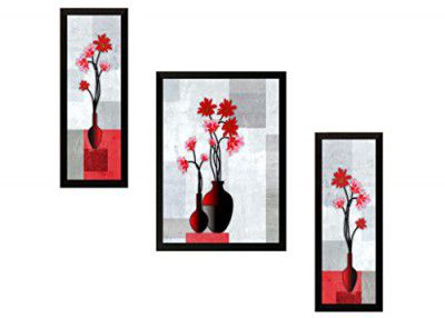 SAF paintings UV Textured Flower Print Framed Painting Set of 3 for Home Decoration – Size 35 x 2 x 50 cmSANFPS62 SANFPS62