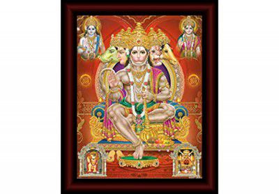 SAF Panchmukhi Hanuman Framed Acrylic Glass Painting 14 inch x 11 inch SANFR33(Multicolor)