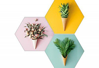 SAF Preety Flower and Leaf in Cone Pot 3 Piece UV Textured Multi-Effect Self adhesive Painting 17 Inch X 17 Inch