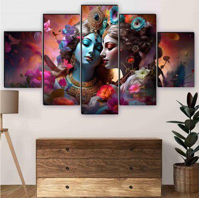 SAF Radha krishna Paintings for Wall Decoration - Set Of Five, 3d modern art Painting for Living Room Large Size with Frames for Home Decoration, Hotel, Office 76.2 cm x 45 cm SANFPNLS35444