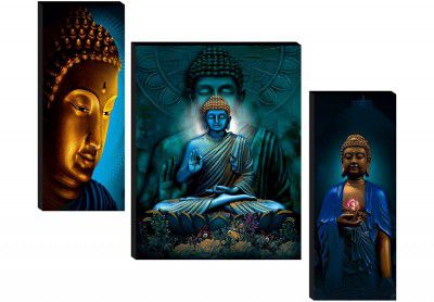 SAF SAF-JM31045 Buddha Wall Painting with Frame for Home Decor (Set of 3, 12 x 18, Multicolor)