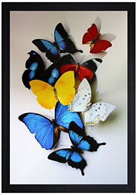 SAF SANFO468 Butterfly Modern Art UV Coated Painting with Frame for Home Decor (Multicolor, 14" x 20")