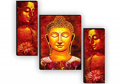 SAF Set of 3 Buddha Paintings for living room with frame Self Adeshive UV Textured MDF Framed Painting 12 Inch X 18 Inch SAF-JM7707