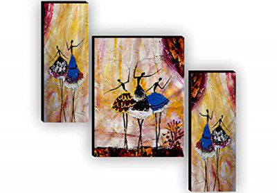 SAF Set of 3 Dancing African Ladies Modern Art UV Textured Paintings for living room with frame 12 Inch X 18 Inch SAF-JMS6517