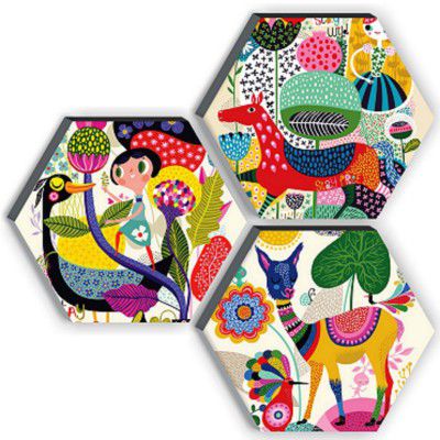 SAF Set of 3 Hexagon Kids Room Decor Modern Art 6MM MDF UV Textured Home Decorative Gift Item 21 inch x 21 inch Abstract Painting SANFHX17