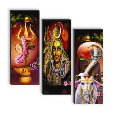 SAF set of 3 Lord Shiva UV textured self adeshive wall painting for home decoration SANF-SJ173