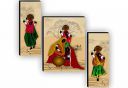 SAF Set of 3 Rajasthani Village Ladies Modren Art UV Textured Paintings for living room with frame 12 Inch X 18 Inch SAF-JMS6727...
