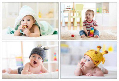SAF Set of 4 Cute Bamboo Combo || Smiling for Pregnant Women || Hd Baby Wall Poster for Room Decor UV Coated Multi Effect, (12X18 Inch, Multicolour)(color1,Figures)