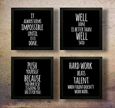 SAF Set of 4 Work Hard Beat Talent Motivational UV Coated Home Decorative Gift Item Framed Painting 19 inch X 19 inch SAF_SET4_27 , Multicolour