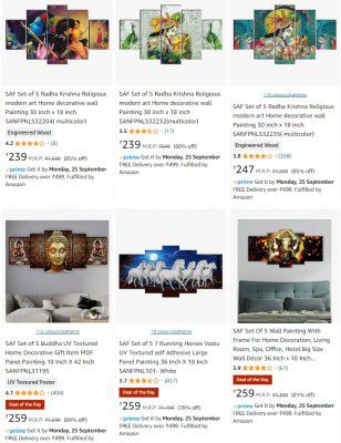 SAF Set of 5 decorative wall Painting Starts @ ₹189| Upto 90% Off