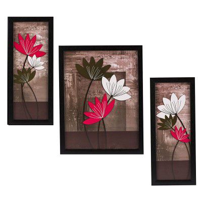 SAF UV Textured Flower Print Framed Painting Set of 3 for Home Decoration – Size 35 x 2 x 50 cm SANFS71