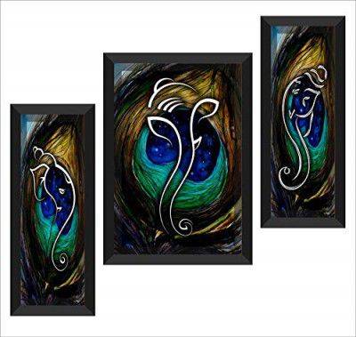 SAF UV Textured Set of 3 Ganesha Modern Art Print Framed Painting 22 inch X 13.5 inch