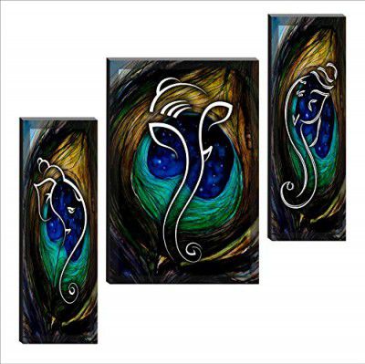 SAF UV Textured Set of 3 Ganesha Modern Art Print Panel Painting BANFJM1005