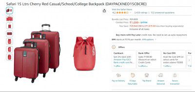 Safari 15 Ltrs Cherry Red Casual/School/College Backpack (DAYPACKNEO15CBCRE)