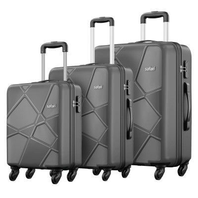 Safari Pentagon Hardside Small, Medium & Large Size Cabin & Check-in Luggage Set of 3 Suitcase Trolley Bags for Travel Dark Grey Color 55cm, 66cm & 75cm