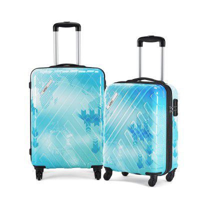 Safari Ray Voyage 52 and 65 Cms Small and Medium Polycarbonate (Pc) Hard Sided 4 Wheels 360 Degree Wheeling System Luggage Suitcase Sets, Printed Blue/Cyan, Small, Medium