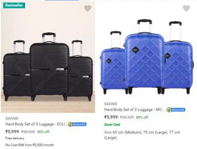 [ Pack of 3 ] Safari Trolley Bag @ 85% Off | Starts ₹4179