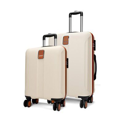 Safari Thorium Royale 8 Wheels Set of 2 Trolley Bags Hard Case Polycarbonate Luggage, TSA Lock, Wet Pouch Organized Interior, Suitcase for Travel, Trolley Bags for International Travel, Vanilla Tan