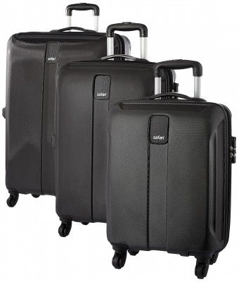 Safari Thorium Sharp Antiscratch 55, 65 & 77 Cms Small, Medium & Large Polycarbonate Soft Sided 4 Spinner Wheels Speed_Wheel Suitcase Black