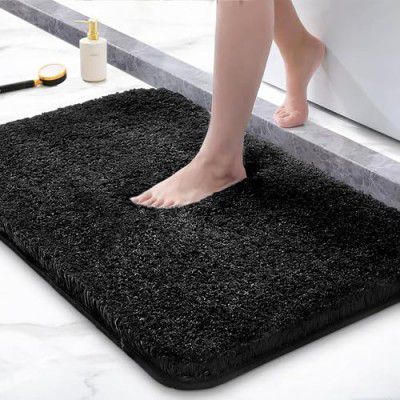 SAFAVIE Microfiber Bathmat Doormat | Washable Bathmat | Water Absorbent Bathmat | Anti Slip Bathmat | Rubber Backing Bathmat (16X24 Inches, Black)