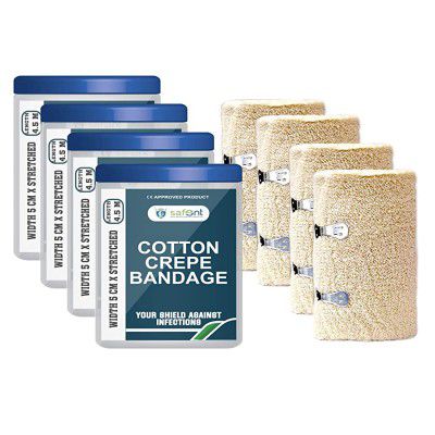 safent SAFE0046-SET-4 Cotton Crepe Bandage - 2 Inch - (5Cm*4.5M) (Set of 4) (Beige)