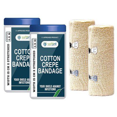 safent SAFE0048-SET-2 Cotton Crepe Bandage - 6 Inch - (15Cm*4.5M) (Set of 2) (Beige)