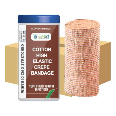 safent SAFE0059-SET-10 Cotton High Elastic Bandage - 4 Inch - (10Cm*4.5M) (Set of 10) (Beige)