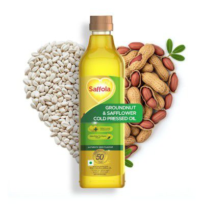 Saffola Cold Pressed Multi-Source Oil | Groundnut Oil & Safflower Seed Oil | Helps Lower Cholesterol, Make Easy-To-Digest Food | 1L Pet Bottle