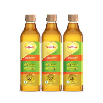 Saffola Cold Pressed Mustard Oil | 100% Cold Pressed | 1L Pet Bottle (Pack of 3)