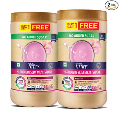 Saffola FITTIFY Hi-Protein Slim Meal Shake Rose One Free 840 gm