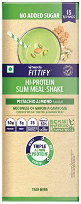 Saffola FITTIFY Hi-Protein Weight Loss Shake | Pistachio Almond | 525 Gm | 15 Servings