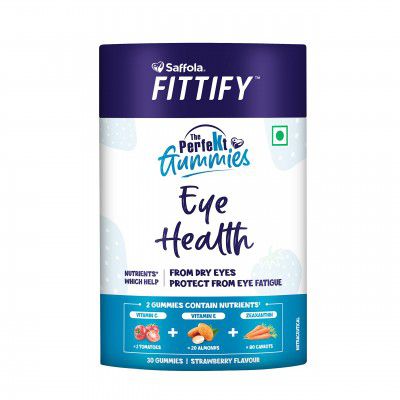 Saffola Fittify The Perfekt Eye Care Gummies For Kids & Adults | Nutrients like Vitamin E, Vitamin C & Zeaxanthin Protects from Dry Eyes & Eye Fatigue | 30 Gummies | Strawberry Flavour
