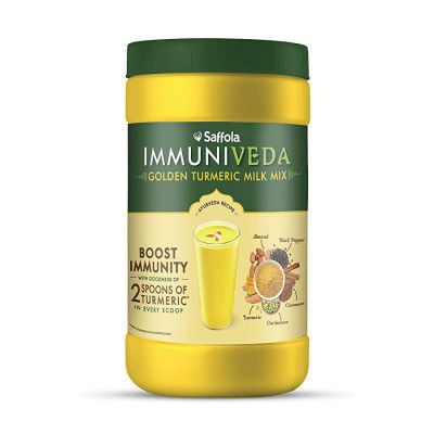 Saffola Immuniveda Golden Turmeric Milk Mix|Ayurvedic Immunity Booster Haldi Doodh|Healthy Drink for Kids & Adults Jar, 400 g