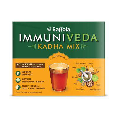 Saffola Immuniveda Kadha Mix - 100% Ayurvedic Kadha | Immunity Booster | Best relief from Cough and Cold with Ayush Kwath - 80g (20 Sachets x 4g)
