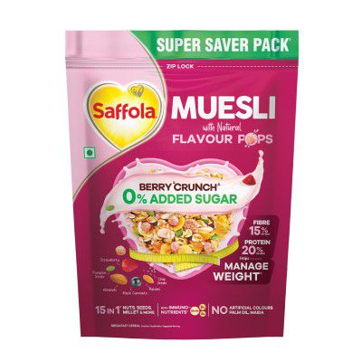 Saffola Muesli 0% Added Sugar Berry Crunch 700 gm