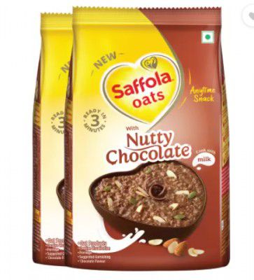 Saffola Oats with Nutty Chocolate, Healthy & Tasty, Anytime Snack, 800g Pouch  (2 x 400 g)