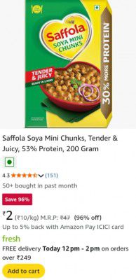 Saffola Soya Mini Chunks, Tender & Juicy, 53% Protein, 200 Gram