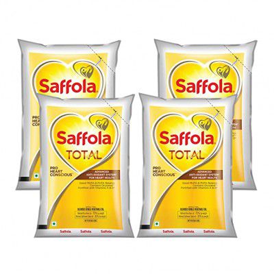 Saffola Total Refined Cooking Oil | Blended Rice Bran & Safflower Oil | Helps Manage Cholesterol | Pouch, 4 X 920 g