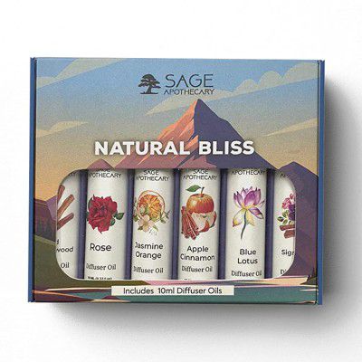 Sage Apothecary Natural Bliss Diffuser Oil Kit For Relax Calm Mood, Aromatherapy & Anxiety Free Sleep - 10 ml (Pack of 6)