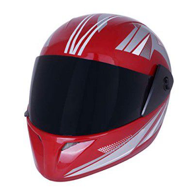 Sage Square Plus Full Face Graphic Helmet (ISI Certified) Tinted Visor, High (Red Glossy-Silver) (Size: Large)