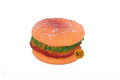 Sage Square Squeaky Vinyl Chew Latex Burger Dog Toy, Small –Multi Color