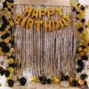 Saikara Collection Happy Birthday Letter Foil Balloon Set, 13 Letters (Gold) for Birthday Party Decoration with Metallic Gold , Silver & Black Balloons / Curtains - Pack of 45 pcs (Set of 45)...