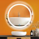 Sain Gobain Led Bathroom Round GlassMirror|Dimmable Lights|Wall-Mounted Vanity Mirror With 3 In 1 Color Led Light|24 X 24 Inches,Clear...