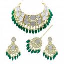 SAIYONI Classic Look Gold plated Wedding Traditional Design Gold Plated Kundan Stone & Beads Choker Necklace Earring With Maangtikka Jewellery Set...
