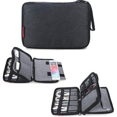 SaleOn Portable Storage Organizer Bag for Earphone USB Cable Power Bank Mobile Charger Digital Gadget Hard Disk, Water Resistance Material - Dark Grey