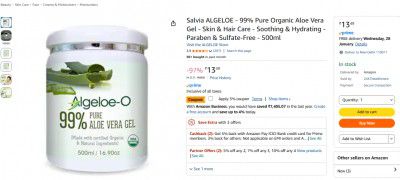 Salvia ALGELOE - 99% Pure Organic Aloe Vera Gel - Skin & Hair Care - 500ml