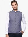 SALWAR STUDIO Men Cotton Printed Grey & Blue Nehru Jackets...