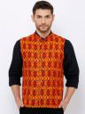 SALWAR STUDIO Men Orange & Yellow Printed Pure Cotton Nehru Jacket...