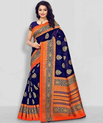 Samah  Printed, Geometric Print, Embellished Bhagalpuri Silk Blend, Cotton Silk Saree  (Blue)